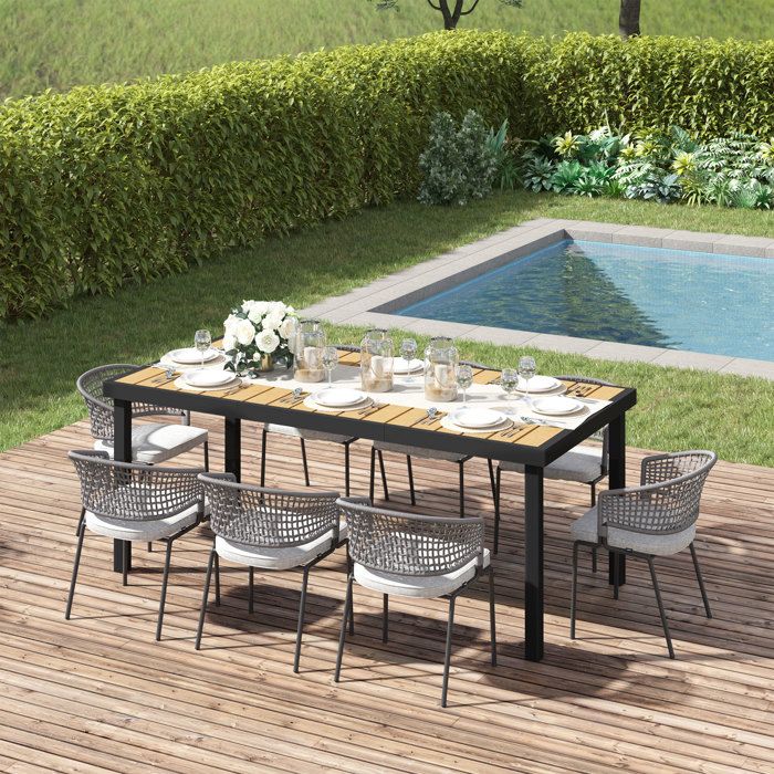 Table de jardin 8 personnes 190 x 90 x 74 cm naturel et noir aluminium et plastique facile d’entretien