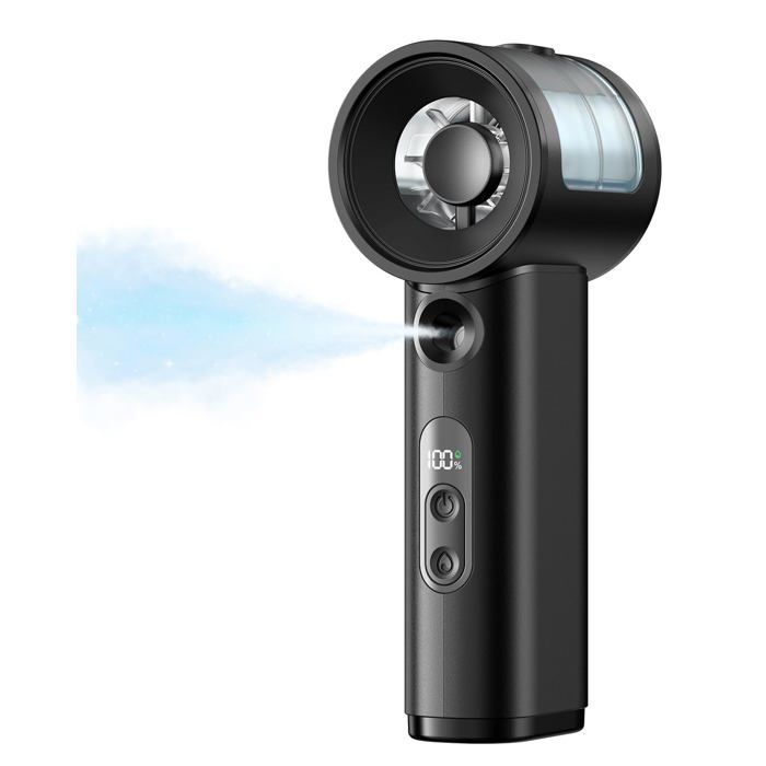 Ventilateur Brumisateur Turbo - Puissant Autonomie 4000mAh - 5 vitesses mini ventilateur - Voyage plage extérieur - Noir