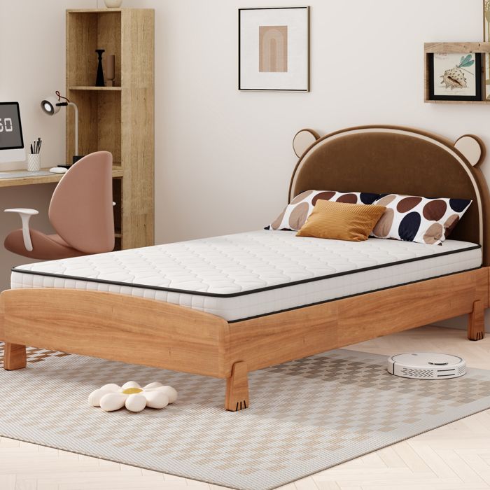 WOVREO Matelas à ressorts 90 x 190 cm H3 12 cm ergonomique blanc livré roulé compressé