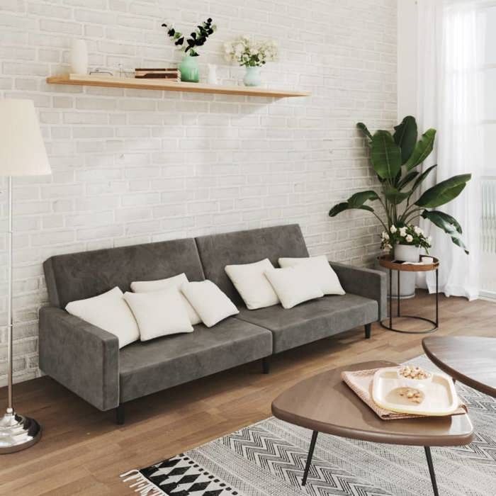 Sofa intérieure moderne vidaXL Canapé-lit à 2 places gris foncé velours(9267）