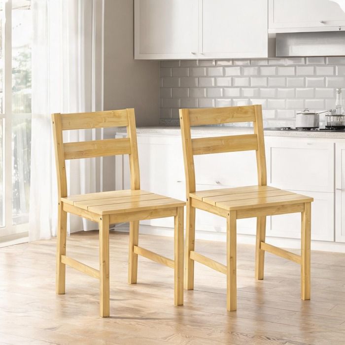 Chaise de salle à manger en bambou bois naturel lot de 2 sans accoudoirs assise à lattes style scandinave