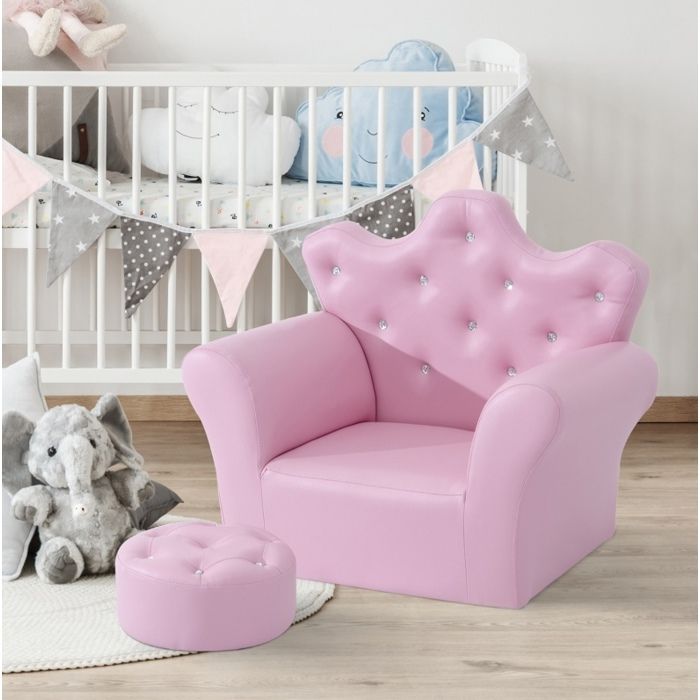 Fauteuil enfant avec pouf – rose style princesse simili cuir PU 58 x 40 5 x 49 cm