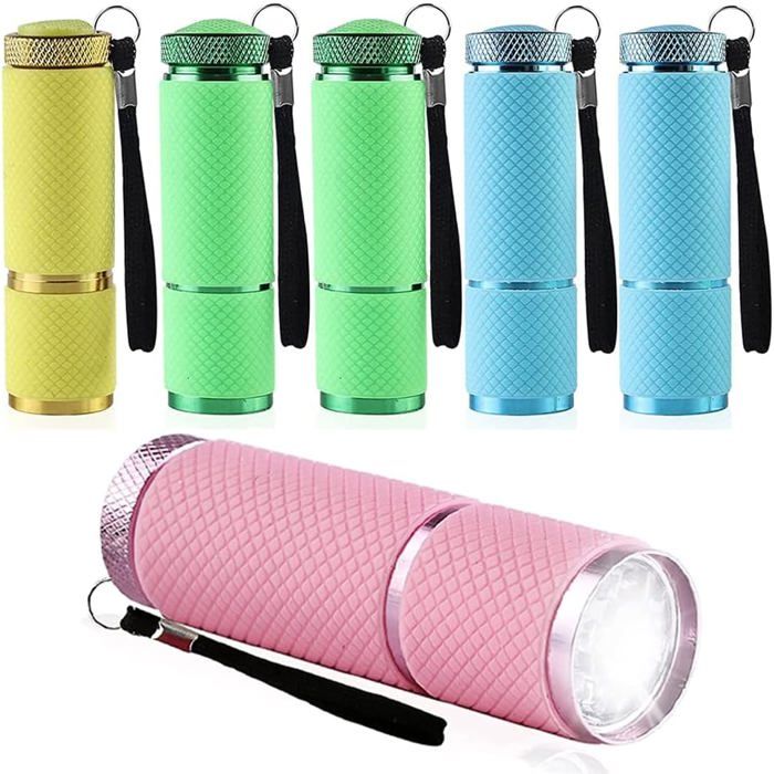 Mini lampe torche LED - Lot de 6 - 45 lumens - 9 LED - Étanche - Poignée antidérapante - Aluminium robuste
