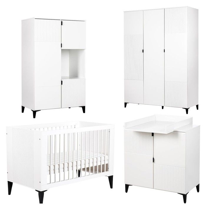 MIA Ensemble bébé Lit évolutif 120x60 Blanc + commode + armoire + penderie