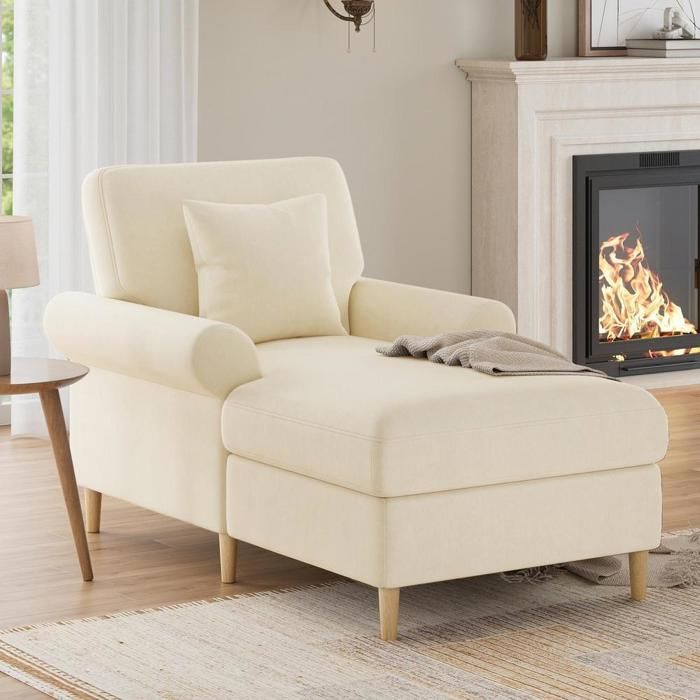 Fauteuil de détente - KOMHTOM - Chaise longue pliable - Velours - Beige - 1 place Fauteuil de détente - KOMHTOM - Chaise longue pliable - Velours - Beige - 1 place