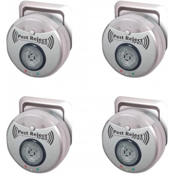 Kit 4 Prises Anti-Nuisibles – Ultrasons + Électromagnétisme – Souris/Rongeurs – Gris EU