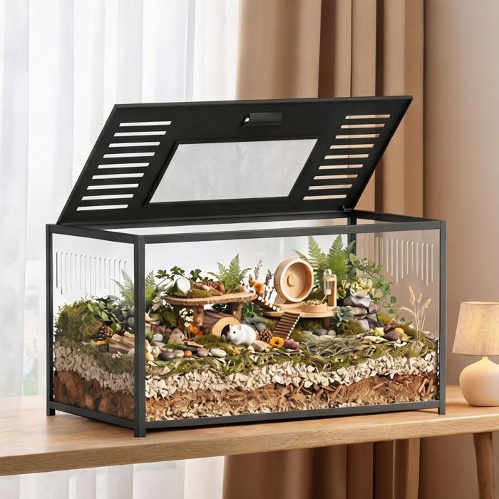 Grande cage en métal et acrylique pour hamster rongeur et rat avec ouverture supérieure et bac profond