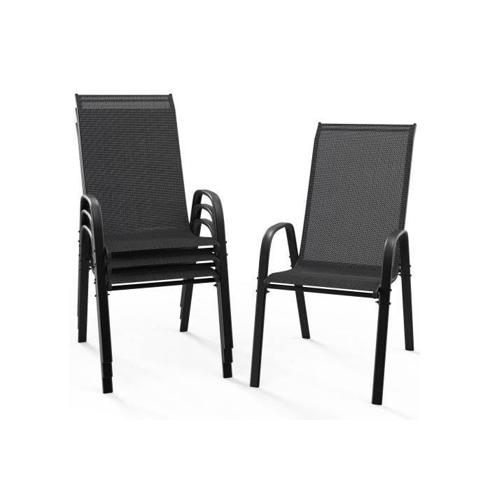 Chaises de Jardin Lot de 4 - VINGLI - Noir - Idéales pour Jardins Cours Balcons Restaurants - Facile à Installer