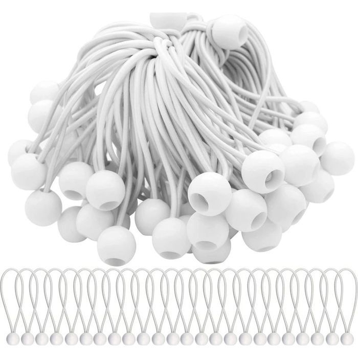 Lot de 75 tendeurs élastiques 150mm – Longueur dexpansion 300mm – Boules de 2cm pour bâches tentes et bannières
