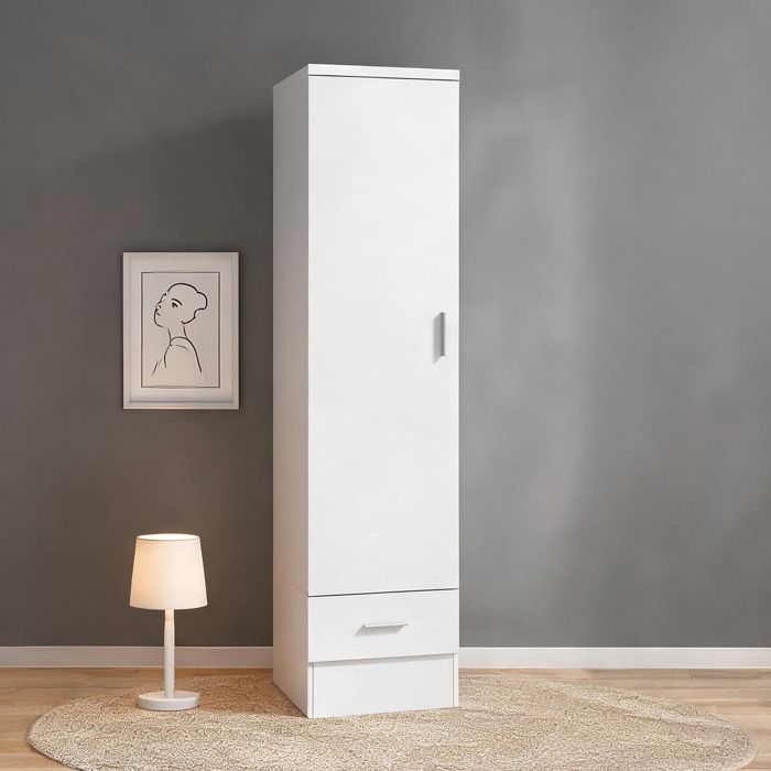 Armoire de chambre compacte blanc éclatant 40 x 52 x 170 cm penderie et tiroir