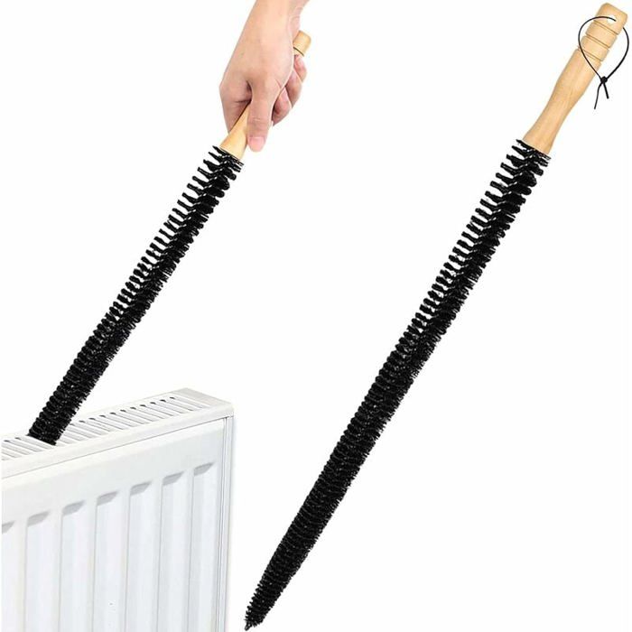 Brosse pour radiateur avec long manche en bois flexible - Brosse à poils souples