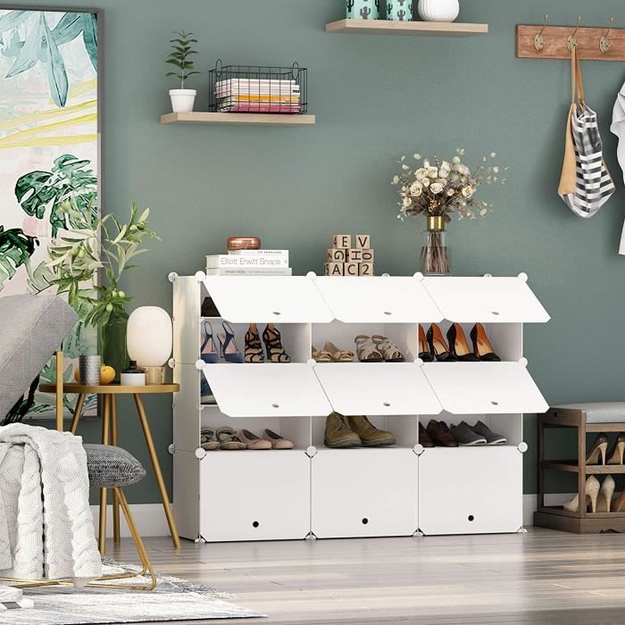 Alightup Armoire à Chaussures Portable 6 Cubes Modulaire - 20-30 Paires, Blanc Et Transparent 30x40x30cm