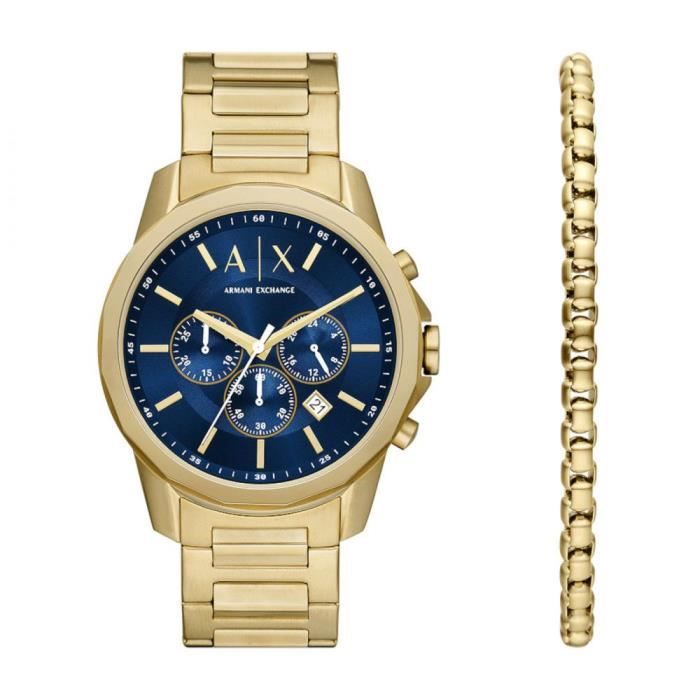 Montre Armani Exchange - Hommes - AX7151SET - Doré Acier inoxydable - 44 mm - Bleu - 21 cm - 152 g Montre Armani Exchange - Hommes - AX7151SET - Doré Acier inoxydable - 44 mm - Bleu - 21 cm - 152 g