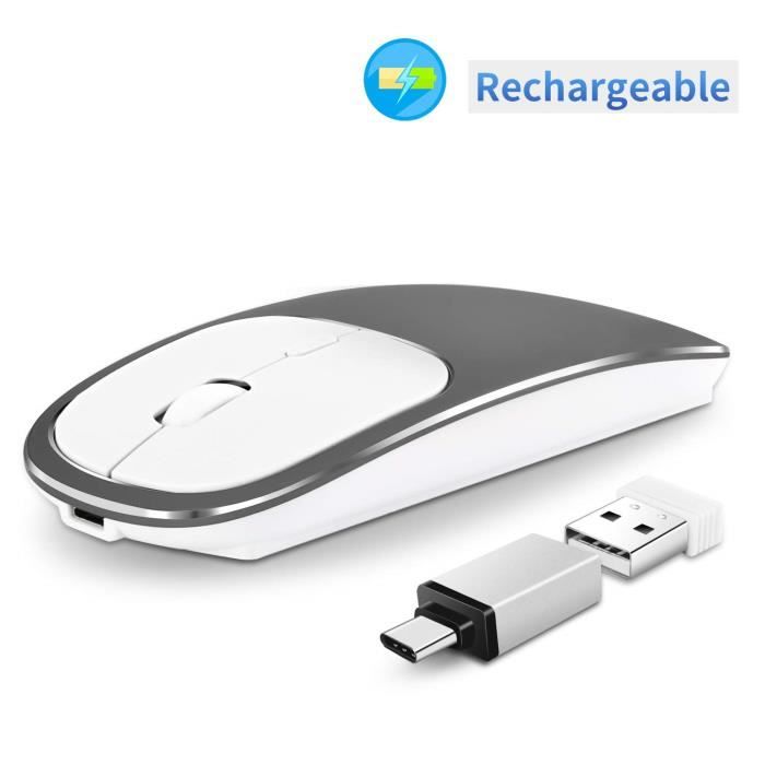 Souris sans fil rechargeable souris pour ordinateur portable en métal 2.4G silencieuse sans fil souris USB portable mince