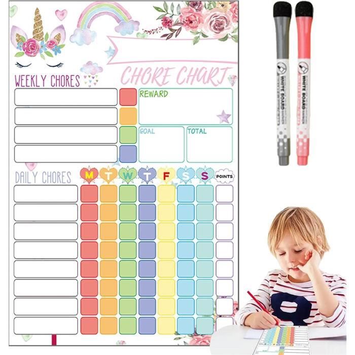 OFFCUP Tableau De Récompense Magnétique Pour Enfants – Licorne – Comportement Et Corvées – Effaçable à Sec – Avec 1 Feutre – Pour Garçons Et Filles
