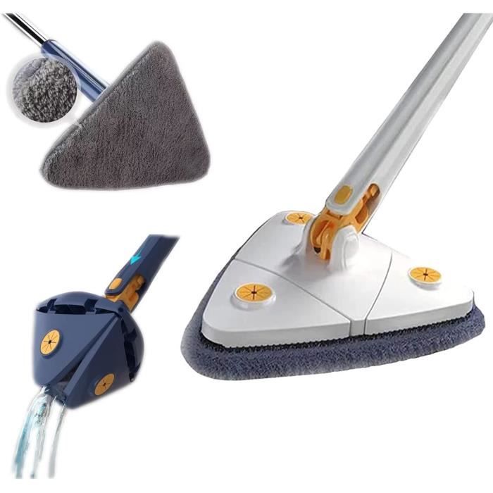 Balai Triangulaire Rotatif 360° Avec Manche Télescopique (39-85 Pouces) - 6 Tampons Microfibre, Pour Murs, Plafonds, Coins
