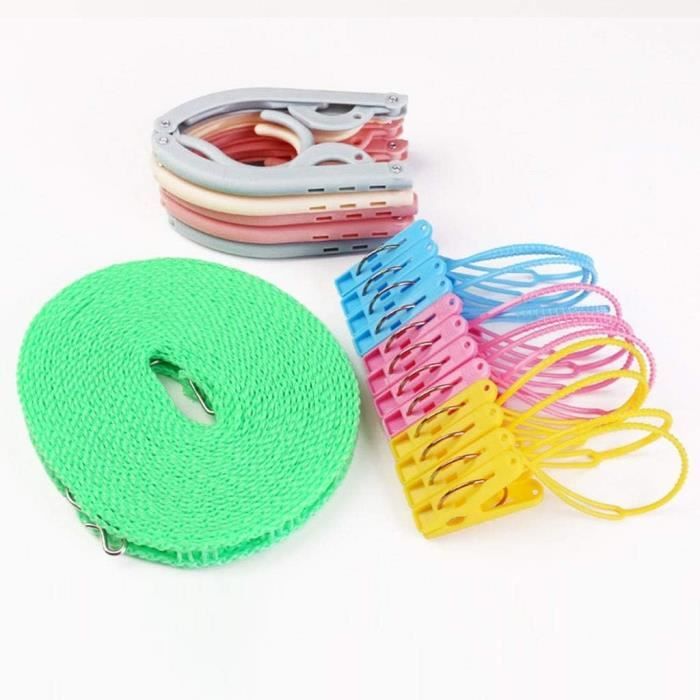 TIMESETL Lot De 3 Cordes à Linge Coupe-Vent 8M Nylon Anti-Dérapant - Vert/Bleu/Rose