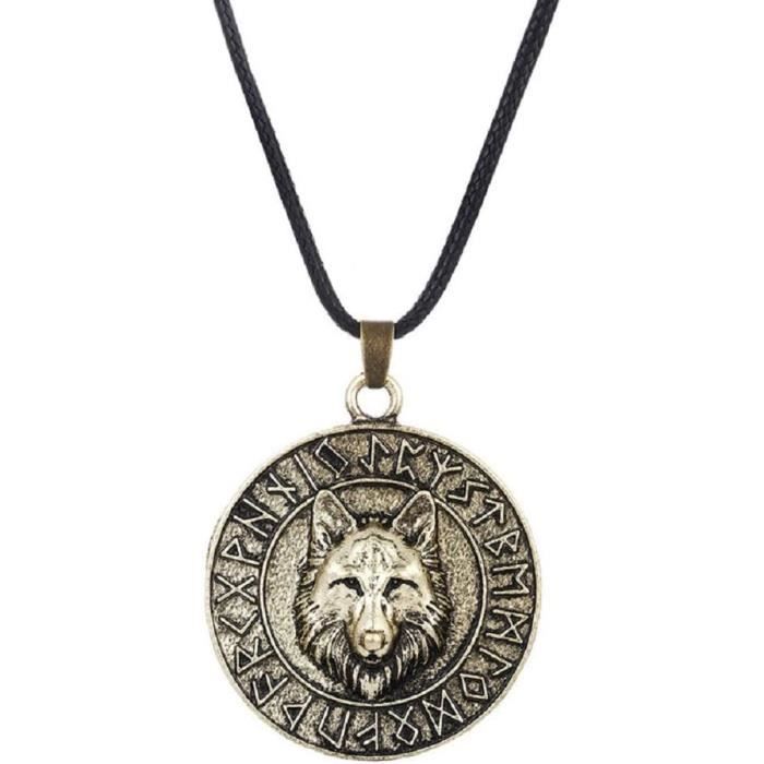 Collier Et Pendentif Tête De Loup En Bois - Longueur 61-65 Cm - Neuf Avec étiquettes