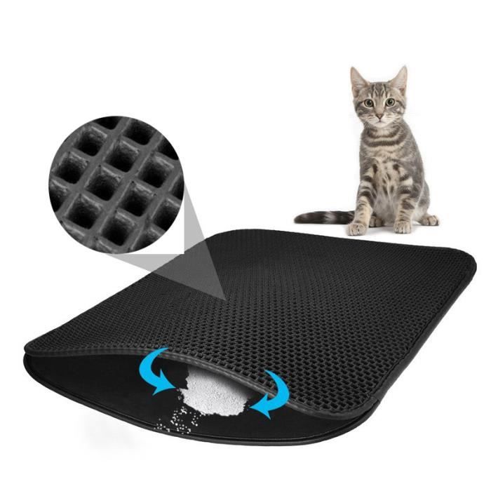 Tapis Litiere Pour Chat Bac A Litiere Pour Chats 55x75cm Impermeable Non Toxique Eva Double Couche En Nid D Abeille Design Noir Cdiscount