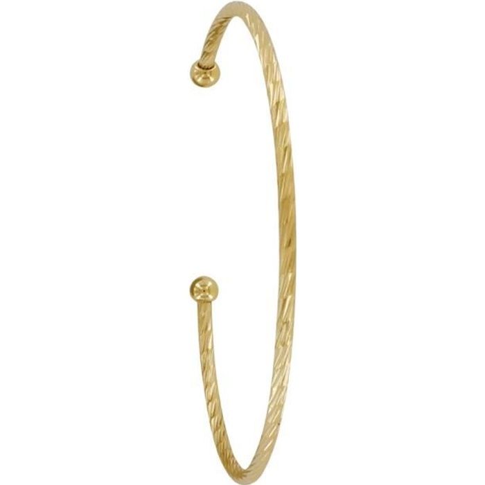 Les Poulettes Bijoux - Bracelet Plaqué Or Demi Jonc Zébré Deux Perles