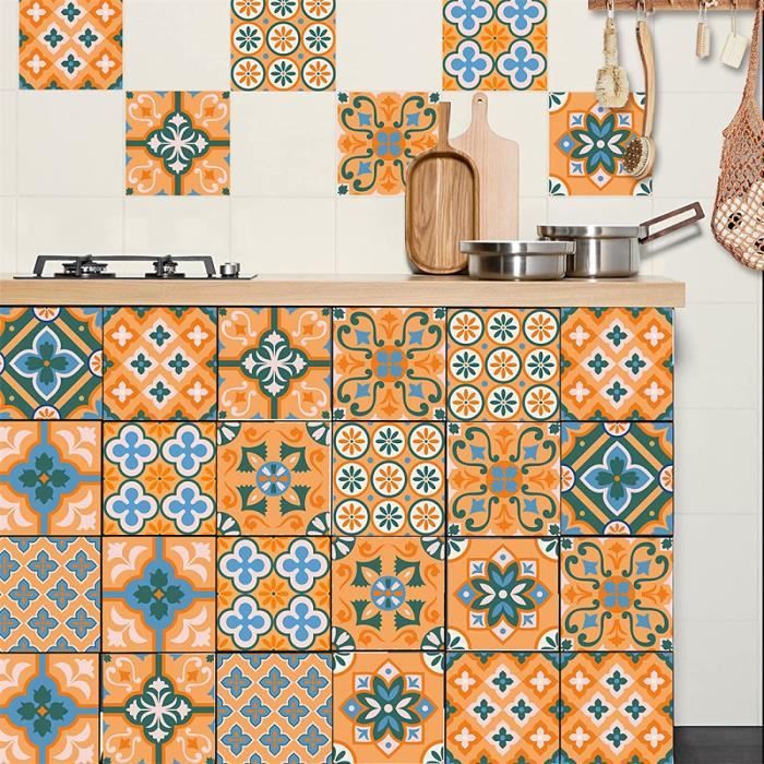 RE-COVERTILES - 54 Pcs Carrelage Autocollant 10x10 Cm PS00195 Mosaïque De Azulejos Autocollant Mural Décorative à Carreaux De Ciment Pour Salle De Bains Et Cuisine Stickers Peel And Stick