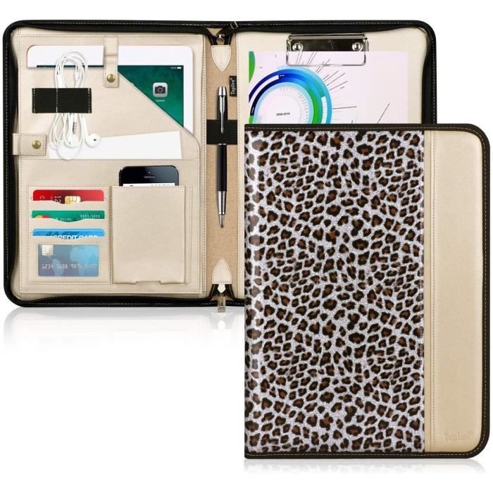Porte-Documents SAMISO Cuir PU A4 - Portfolio Zippé Avec Bloc-Notes - Idéal Réunion, Bureau, École