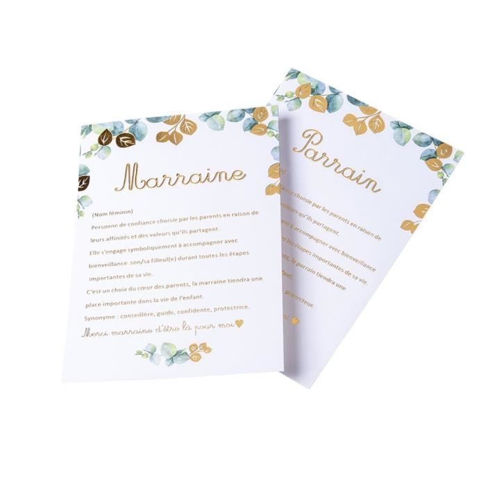 2 Cartes Parrain Marraine Eucalyptus 13x18cm Blanc Cdiscount Librairie