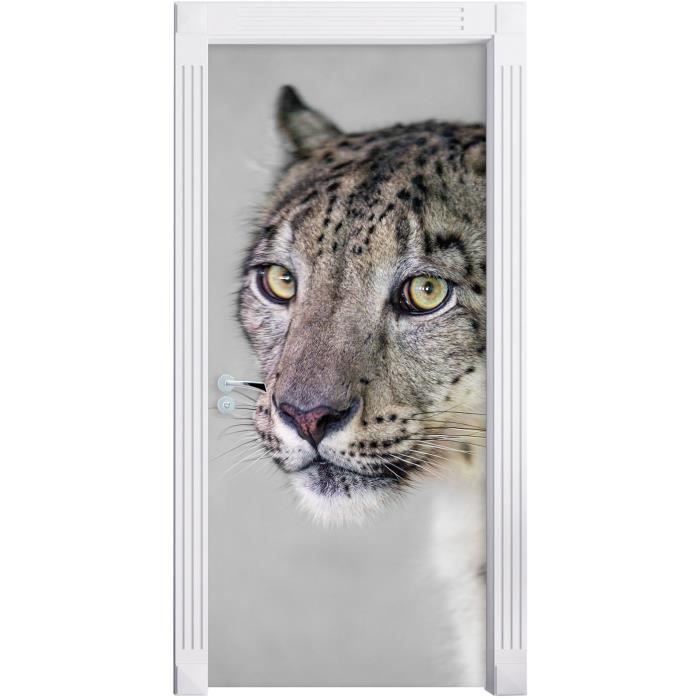 Attentif Leopard Des Neiges Noir Mural Blanc Format 0x90cm Cadre De Porte Porte Autocollants Decoration De Porte Porte Cdiscount Maison