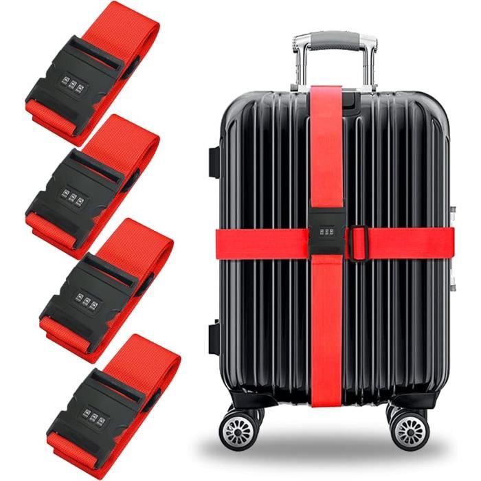 Sangle de Bagage,Sangle pour Bagage avec Serrure,4pcs Ceinture Valise Voyage,Sangle Valise de Voyage,Sangle Bagage Valise,réglables