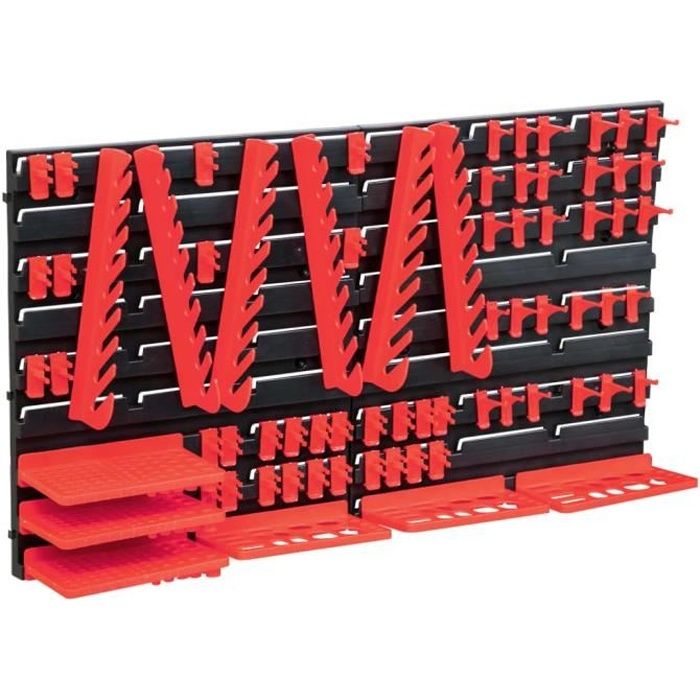 6752HAPPY® Kit de bacs de stockage et panneaux muraux Etagère Boîte à Outils,Bac de Rangement 71 pcs Rouge et noir