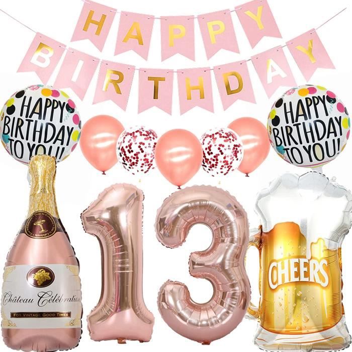 Ballon 13 Ans Anniversaire Fille, Or Rose Décoration D'Anniversaire 13