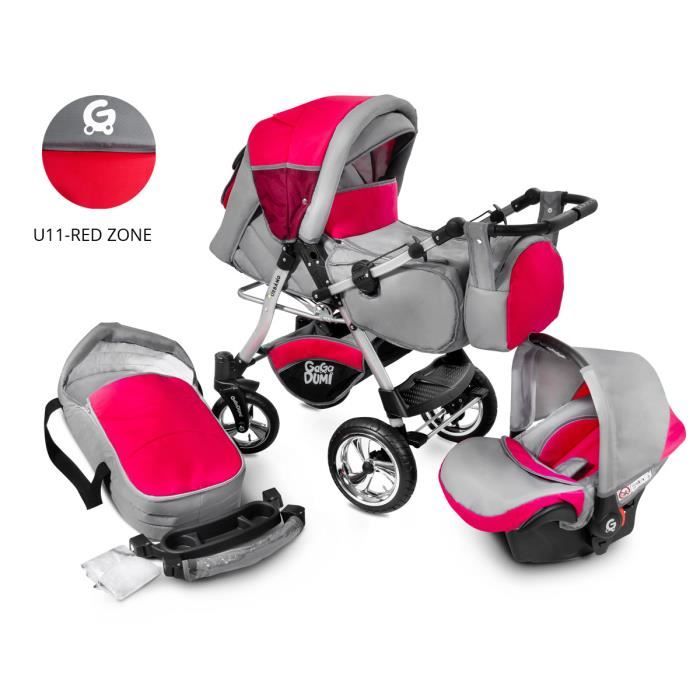 GagaDumi Urbano combinée 3 en 1 poussette nacelle Siège-Auto avec tous les accessoires Landau (U11 - rouge)