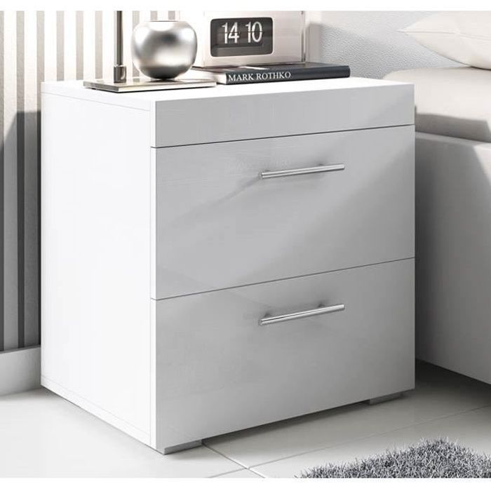 Table de chevet - CIRO - Blanc - 2 tiroirs - 45 x 50 x 40 cm Table de chevet - CIRO - Blanc - 2 tiroirs - 45 x 50 x 40 cm