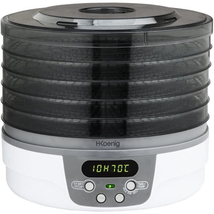 Déshydrateur Alimentaire H.Koenig DSY700 - 5 Plateaux Transparents - Minuterie 48h - Température 40-70°C