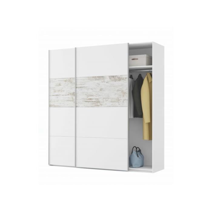 armoire penderie emma avec portes coulissantes l180 x h200cm - blanc - loungitude - contemporain - adulte