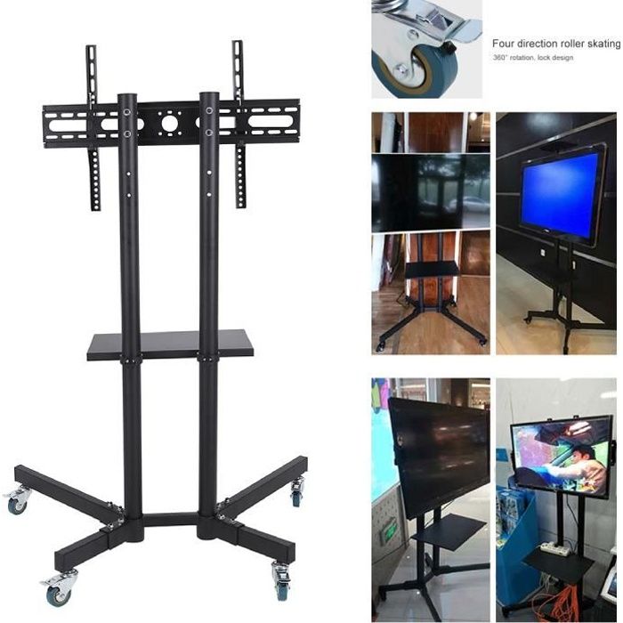 Chariot TV Mobile Avec Roulettes - Support Télé Réglable Hauteur 32-70 Pouces - Max 45,5 Kg