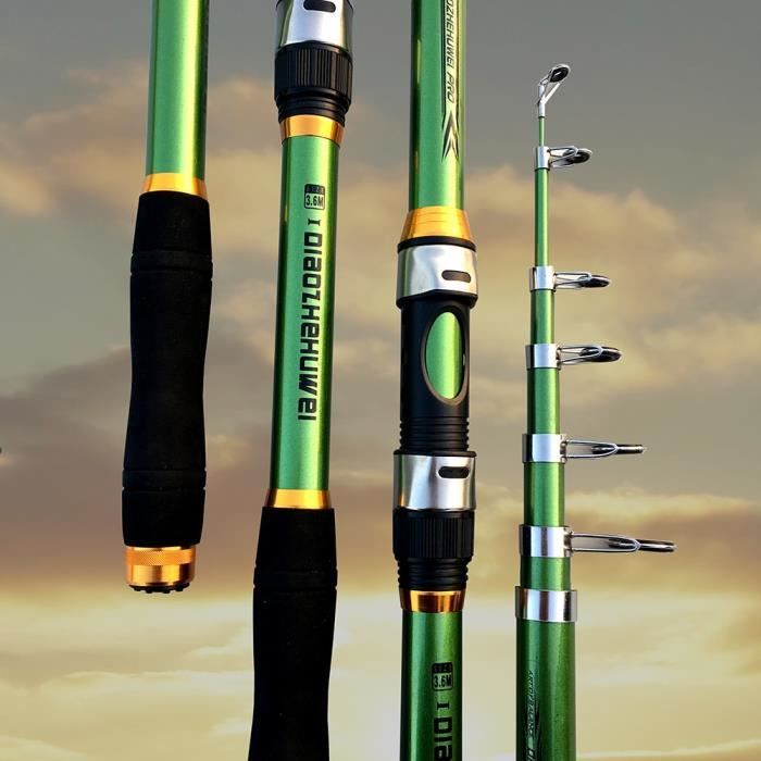 Canne à Pêche Télescopique 5,4 M Fibre De Carbone + Moulinet – Pour Carpe, Long Lancer – Super Résistante