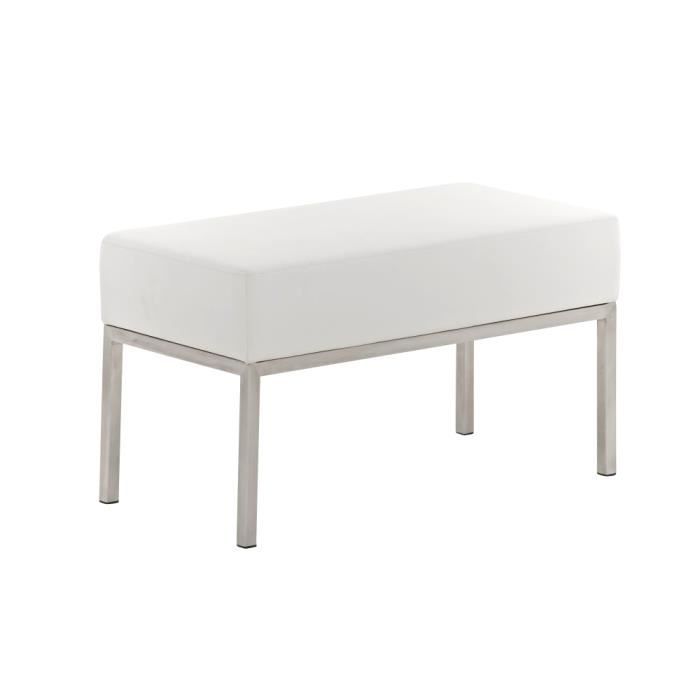 Banc 3 Places LAMEGA - 121x40x46 Cm - Similicuir Noir, Rembourrage 15 Cm, Châssis Acier Brossé - Banquette Moderne