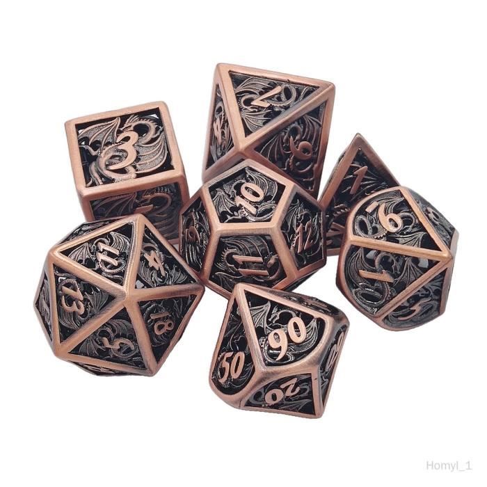 Lot 7 Dés Métal DND Creux Fleur Donjons & Dragons - Polyédriques D4 D6 D8 D10 D12 D20 D% - Jeu RPG