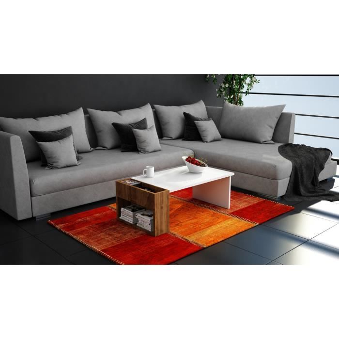 table basse rectangulaire woody fashion - emob - blanc - salon - 50 cm - 34 cm - 95 cm