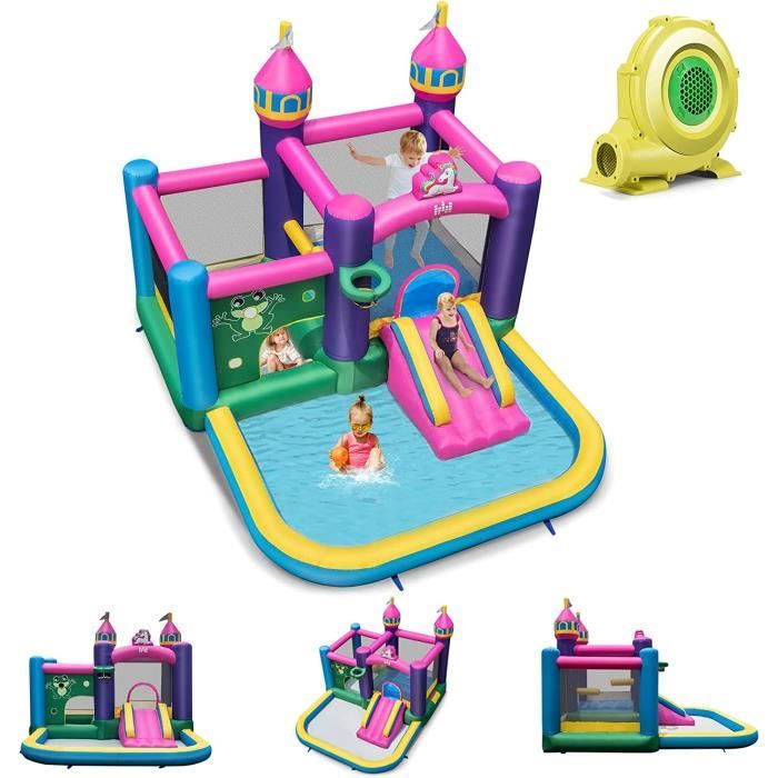 Château Gonflable 6 En 1 Pour Enfants Avec Souffleur 480W - Maison De Saut Multicolore