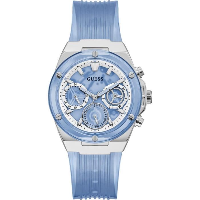 Montre Guess GW0116L1 Pour Femme - Boîtier Or Rose 32mm, Bracelet Cuir Argent, étui Inclus