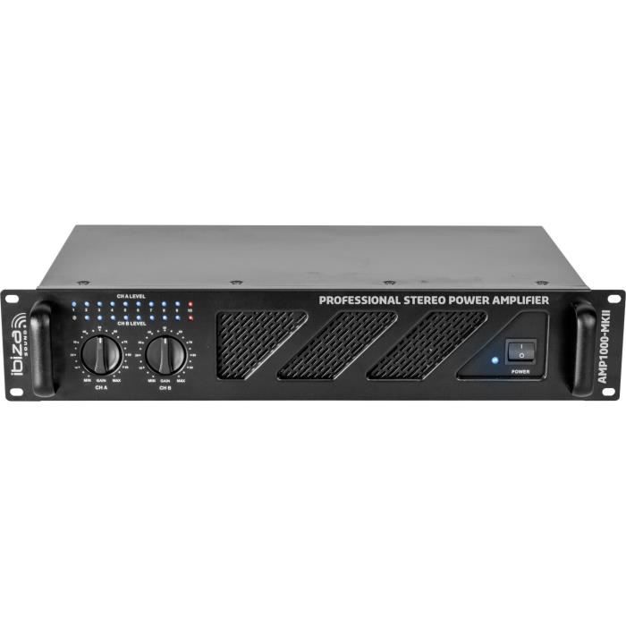 Pack Sono DJ Ibiza – Ampli AMP1000-MKII 1600W + Table Mixage DJM102-BT Bluetooth USB – Câbles Inclus