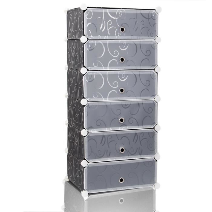 Étagère à Chaussures en Plastique de 6 cubes DIY Multi-usage avec Portes - LIFEWIT - Noir