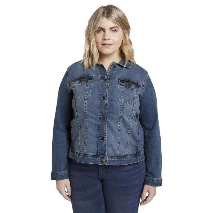 TOM TAILOR 1016629 Veste en Jean Grande Taille au Look délavé Femme ,10110 - Blue Denim ,52 Grande taille