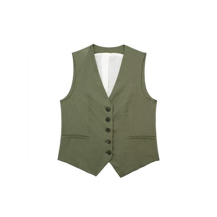 MASCOMODA Blazer Sans Manches Femme - Col V Décontracté Printemps Été - Bureau & Casual - Long Gilet Ouvert