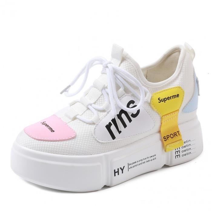 Baskets Compensées Femmes Talon Compensé Chaussures de Running Fitness Gym  athlétique Multi-sports Sneaker Outdoor Casual Cuir Lacet Blanc - Cdiscount  Chaussures