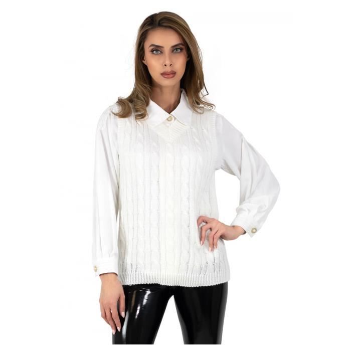 Pull sans manches en tricot torsadé Blanc Femme Blanc - Cdiscount