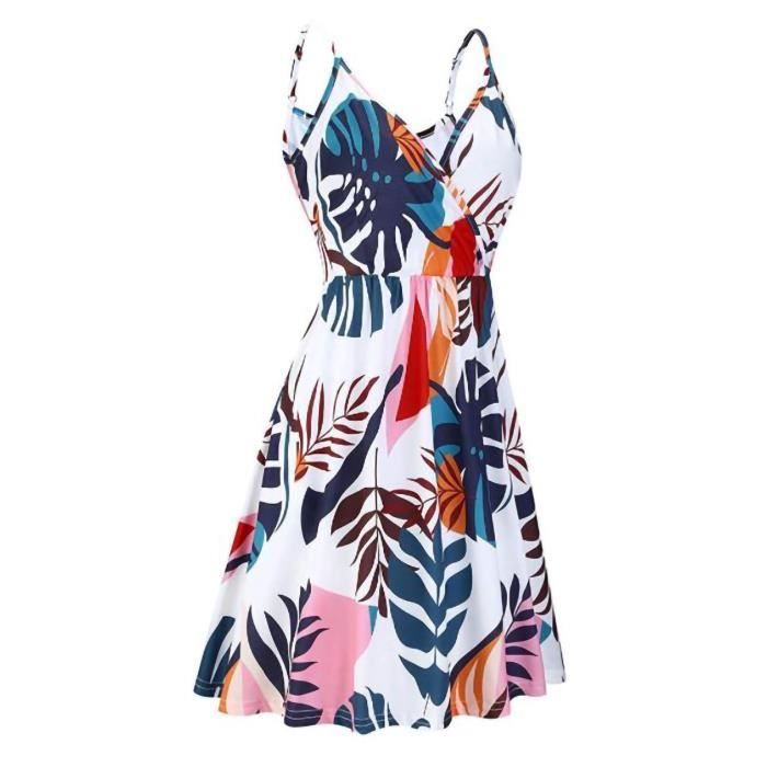 Robe D’Été Fille Style Écolier – Robe à Bretelles Imprimé Floral – Tenue Décontractée Printemps Été – Coton Doux & Élastique