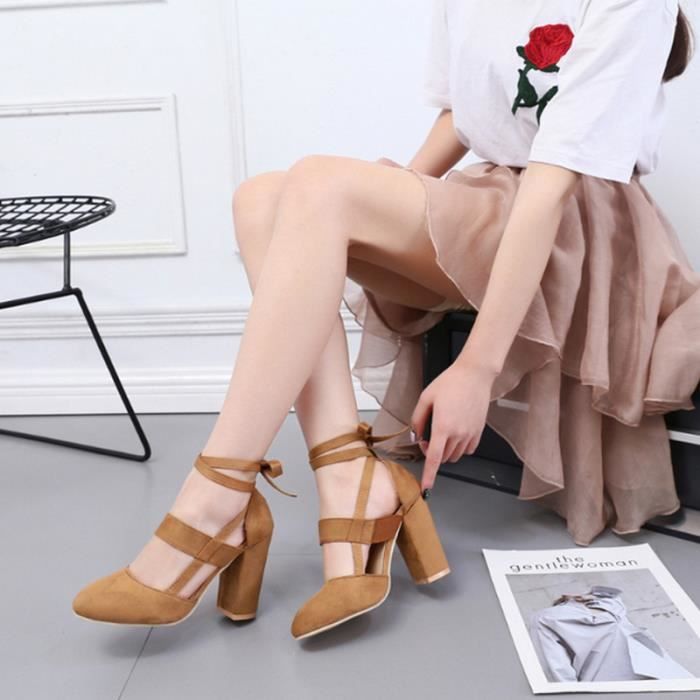 Escarpin Femmes en daim pais GO Brides de cheville Talons
